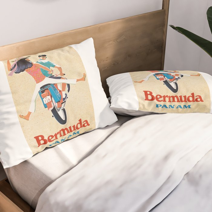 1960 Bermuda Pan American Airlines Travel Poster Pillow Sham Gallery Image 2