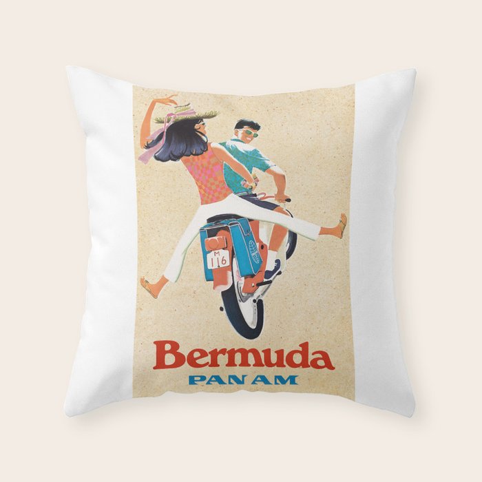 1960 Bermuda Pan American Airlines Travel Poster Throw Pillow Gallery Image 6
