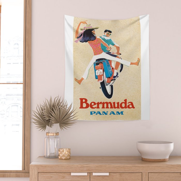 1960 Bermuda Pan American Airlines Travel Poster Wall Tapestry Gallery Image 2