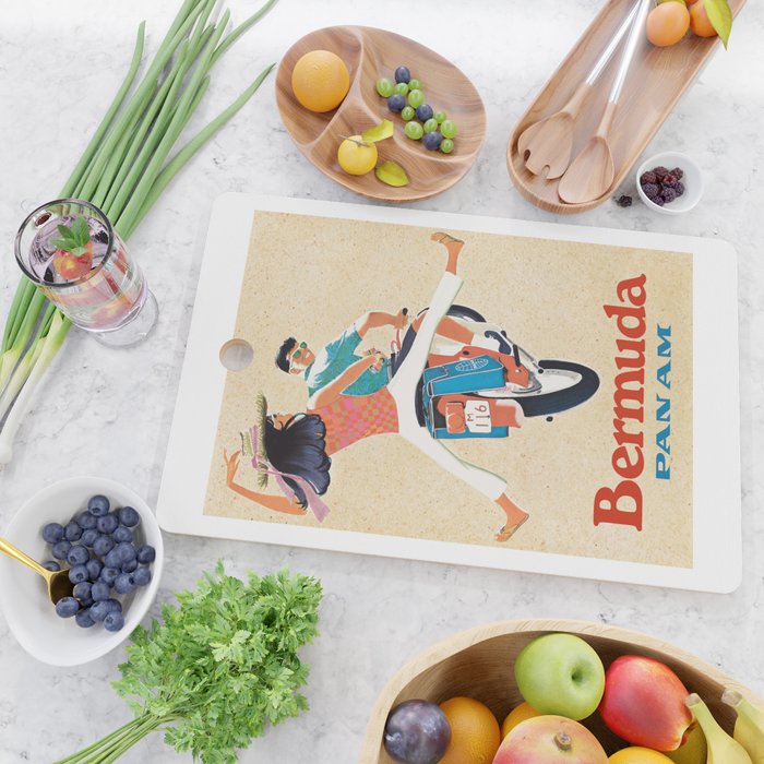 1960 Bermuda Pan American Airlines Travel Poster Cutting Board Gallery Image 2