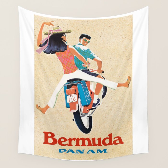 1960 Bermuda Pan American Airlines Travel Poster Wall Tapestry Gallery Image 4