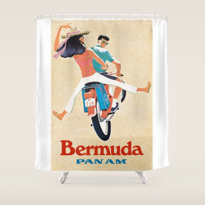 1960 Bermuda Pan American Airlines Travel Poster Shower Curtain Gallery Image 1