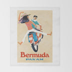 1960 Bermuda Pan American Airlines Travel Poster Throw Blanket Gallery Image 2