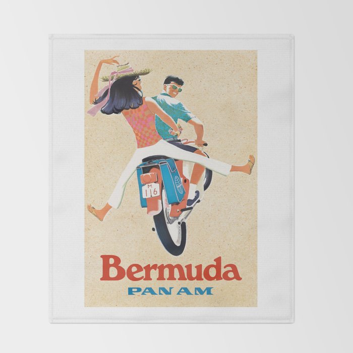 1960 Bermuda Pan American Airlines Travel Poster Throw Blanket Gallery Image 2
