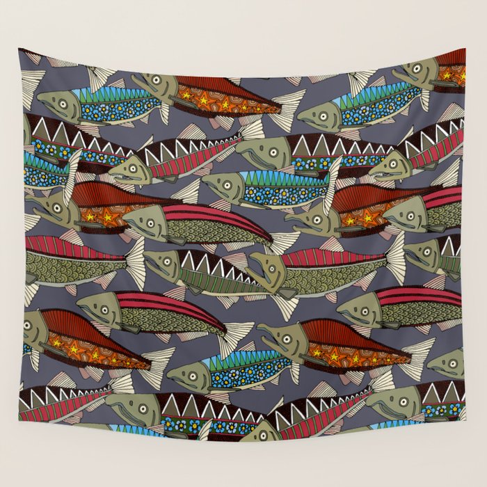 Alaskan salmon dusk Wall Tapestry Gallery Image 1