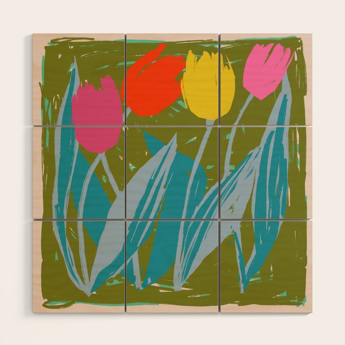 Summer Block Of Tulips Wood Wall Art Gallery Image 1