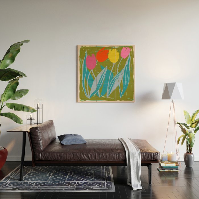 Summer Block Of Tulips Wood Wall Art Gallery Image 2