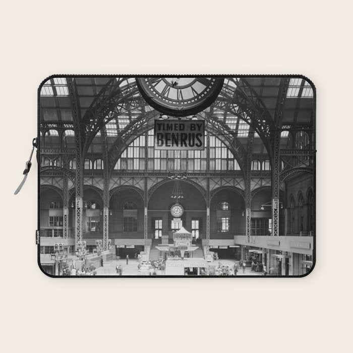 Penn Station 370 Seventh Avenue Train Station Concourse New York black and white photography - photo Laptop Sleeve Gallery Image 1