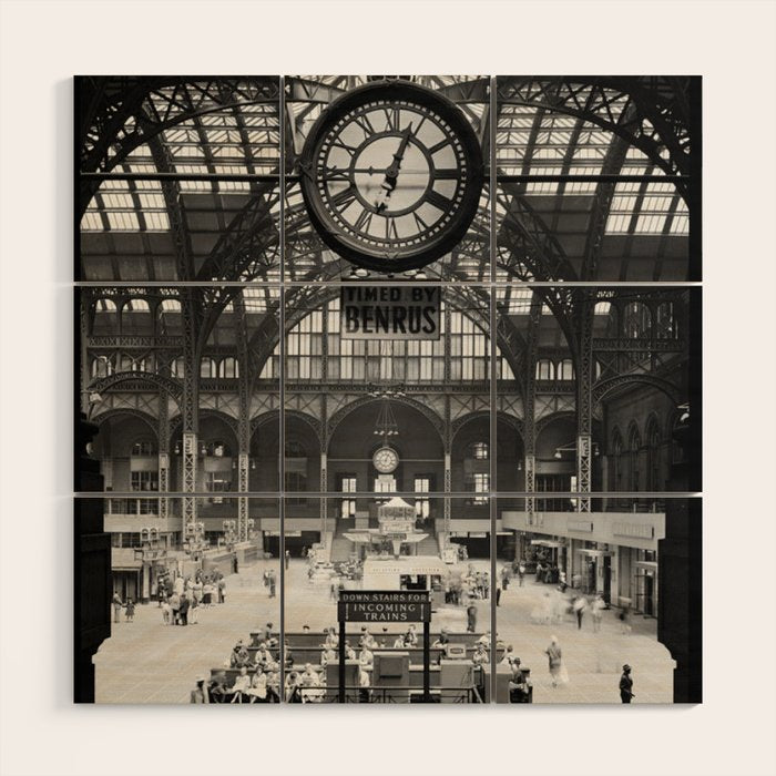 Penn Station 370 Seventh Avenue Train Station Concourse New York black and white photography - photo Wood Wall Art Gallery Image 1