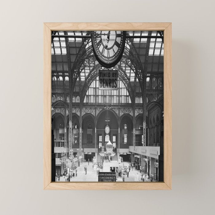 Penn Station 370 Seventh Avenue Train Station Concourse New York black and white photography - photo Mini Art Print Gallery Image 1