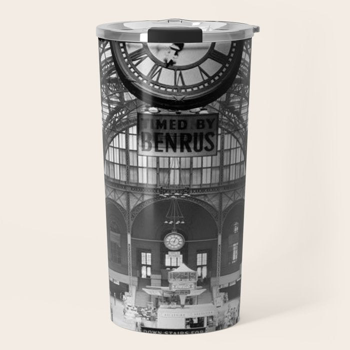 Penn Station 370 Seventh Avenue Train Station Concourse New York black and white photography - photo Travel Mug Gallery Image 1