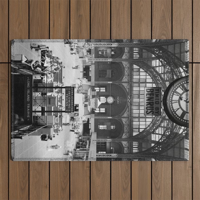 Penn Station 370 Seventh Avenue Train Station Concourse New York black and white photography - photo Outdoor Rug Gallery Image 1