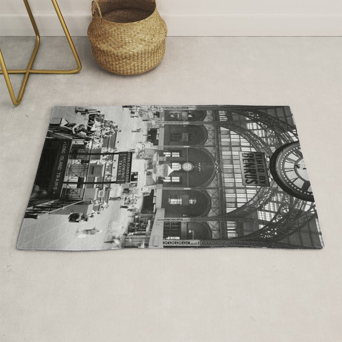 Penn Station 370 Seventh Avenue Train Station Concourse New York black and white photography - photo Rug Gallery Image 1