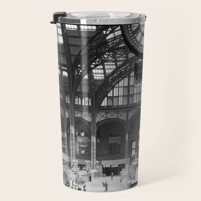 Penn Station 370 Seventh Avenue Train Station Concourse New York black and white photography - photo Travel Mug Gallery Image 3