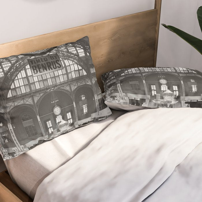 Penn Station 370 Seventh Avenue Train Station Concourse New York black and white photography - photo Pillow Sham Gallery Image 2