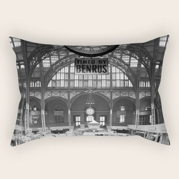 Penn Station 370 Seventh Avenue Train Station Concourse New York black and white photography - photo Rectangular Pillow Gallery Image 2