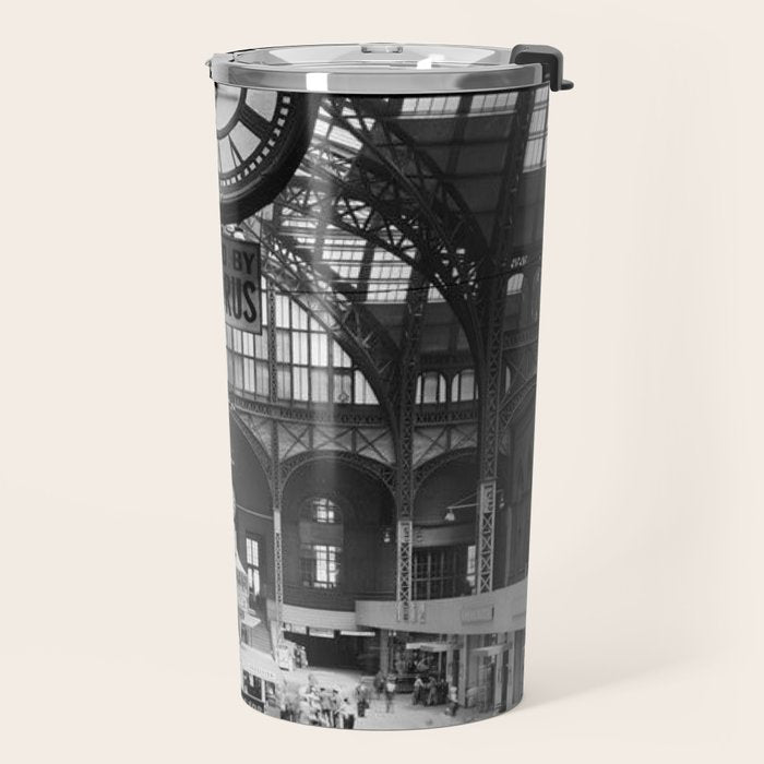 Penn Station 370 Seventh Avenue Train Station Concourse New York black and white photography - photo Travel Mug Gallery Image 2