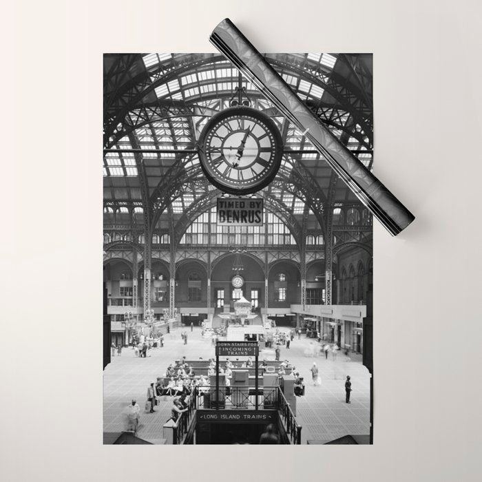 Penn Station 370 Seventh Avenue Train Station Concourse New York black and white photography - photo Wrapping Paper Gallery Image 1