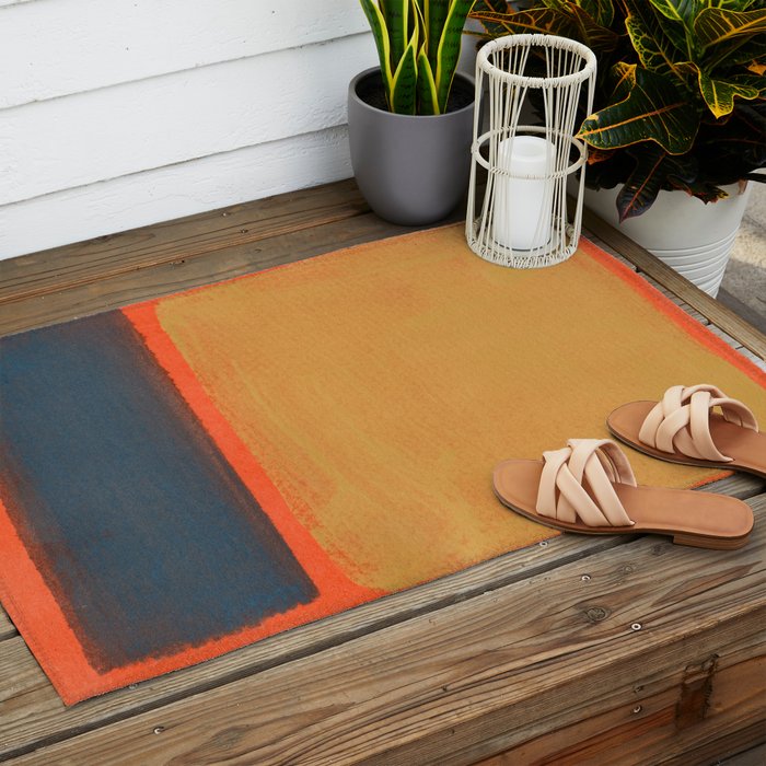 Colourful Field Lemon Slate Blue Outdoor Rug Gallery Image 2