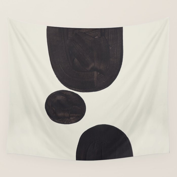 Black & White Minimalist Abstract Shapes Patterns Black Ink Painting Wall Tapestry Gallery Image 1