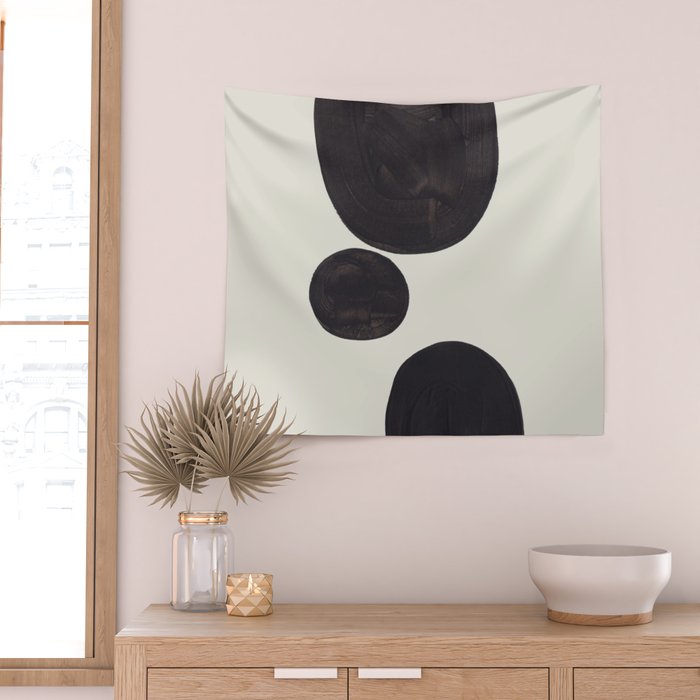 Black & White Minimalist Abstract Shapes Patterns Black Ink Painting Wall Tapestry Gallery Image 2