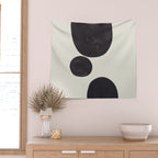 Black & White Minimalist Abstract Shapes Patterns Black Ink Painting Wall Tapestry Gallery Image 2