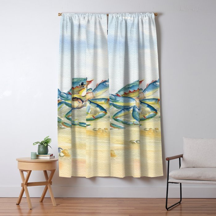 Colorful Blue Crab 2 Window Curtain Gallery Image 1
