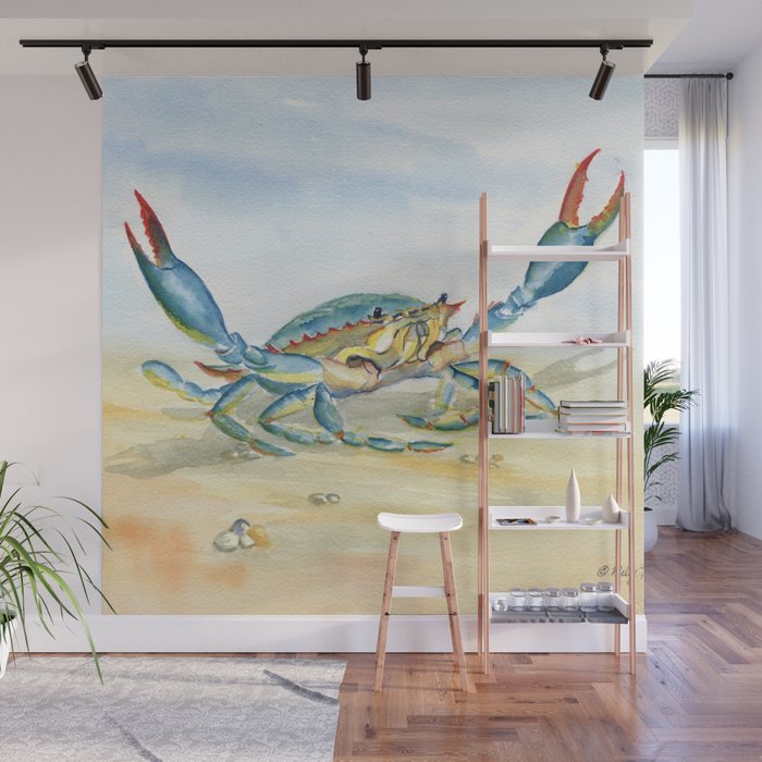 Colorful Blue Crab 2 Wall Mural Gallery Image 1