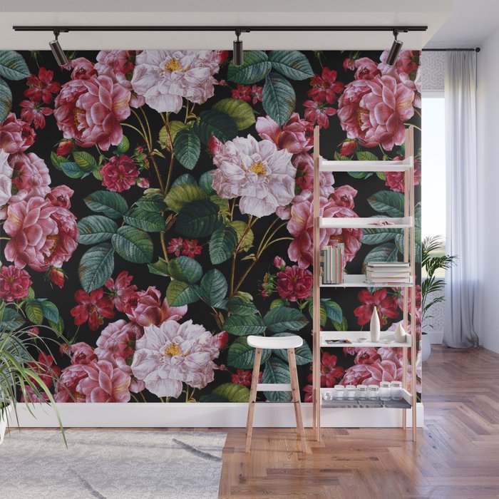 Red Floral Garden Wall Mural Gallery Image 1