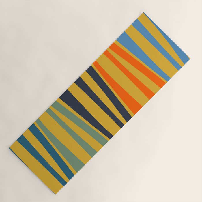 Midcentury Terzo Stripes Abstract Minimalist Pattern Mustard Blue Orange Yoga Mat Gallery Image 1
