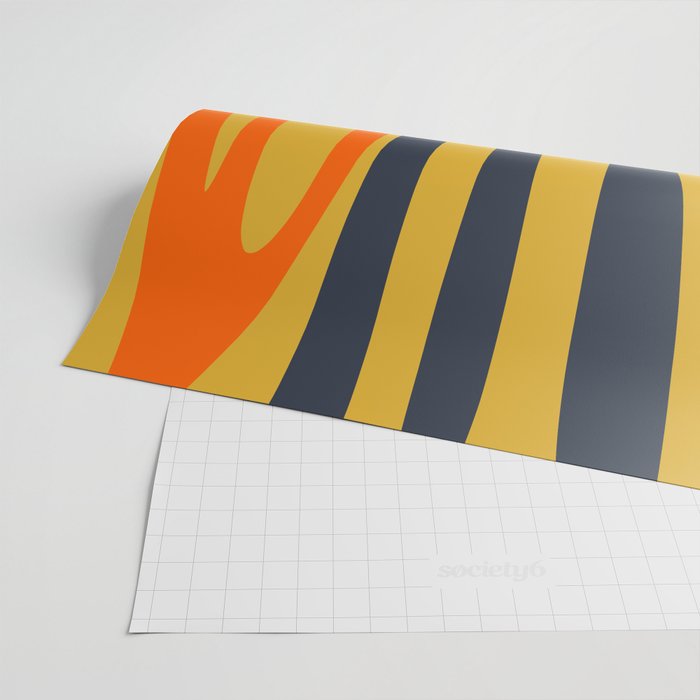Midcentury Terzo Stripes Abstract Minimalist Pattern Mustard Blue Orange Wrapping Paper Gallery Image 2