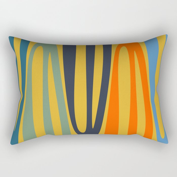 Midcentury Terzo Stripes Abstract Minimalist Pattern Mustard Blue Orange Rectangular Pillow Gallery Image 1