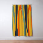 Midcentury Terzo Stripes Abstract Minimalist Pattern Mustard Blue Orange Window Curtain Gallery Image 3