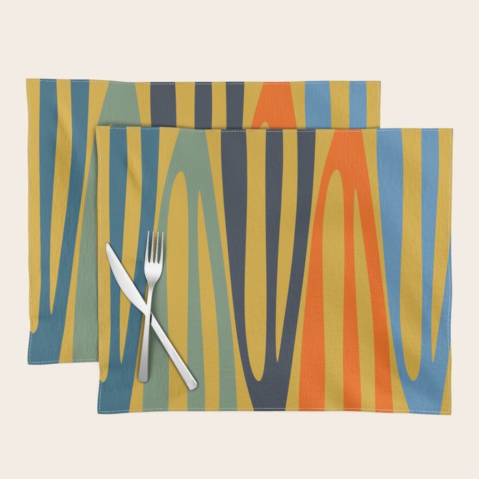Midcentury Terzo Stripes Abstract Minimalist Pattern Mustard Blue Orange Placemat Gallery Image 1
