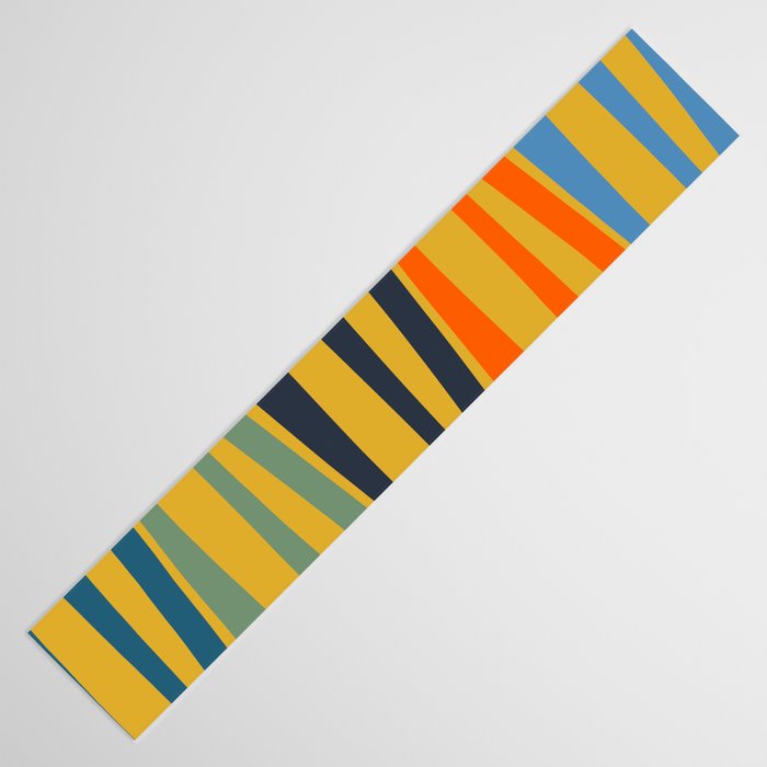 Midcentury Terzo Stripes Abstract Minimalist Pattern Mustard Blue Orange Table Runner Gallery Image 3