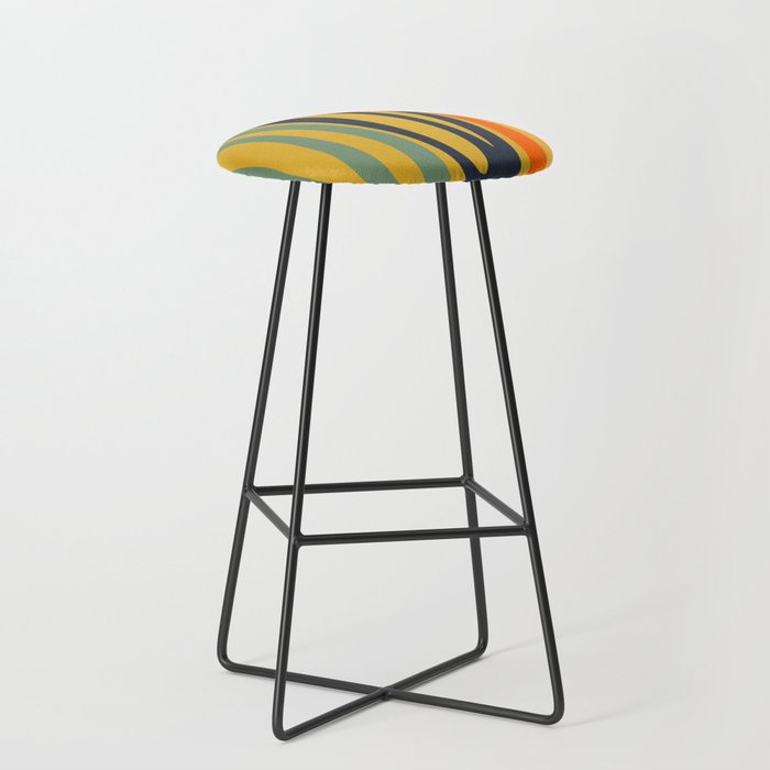 Midcentury Terzo Stripes Abstract Minimalist Pattern Mustard Blue Orange Stool Gallery Image 1