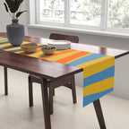 Midcentury Terzo Stripes Abstract Minimalist Pattern Mustard Blue Orange Table Runner Gallery Image 2