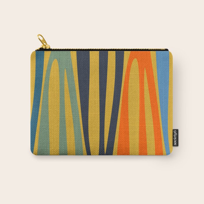 Midcentury Terzo Stripes Abstract Minimalist Pattern Mustard Blue Orange Carry All Pouch Gallery Image 1