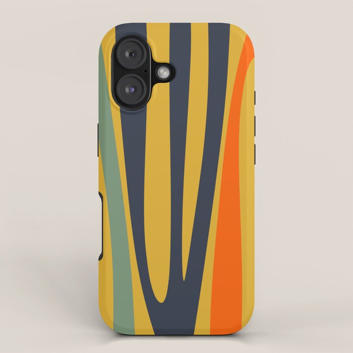 Midcentury Terzo Stripes Abstract Minimalist Pattern Mustard Blue Orange iPhone Case Gallery Image 1