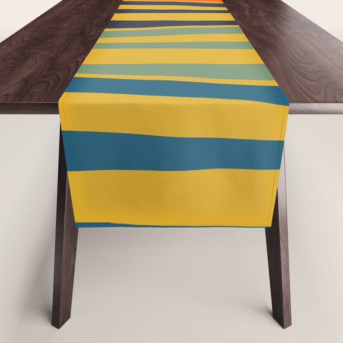 Midcentury Terzo Stripes Abstract Minimalist Pattern Mustard Blue Orange Table Runner Gallery Image 1
