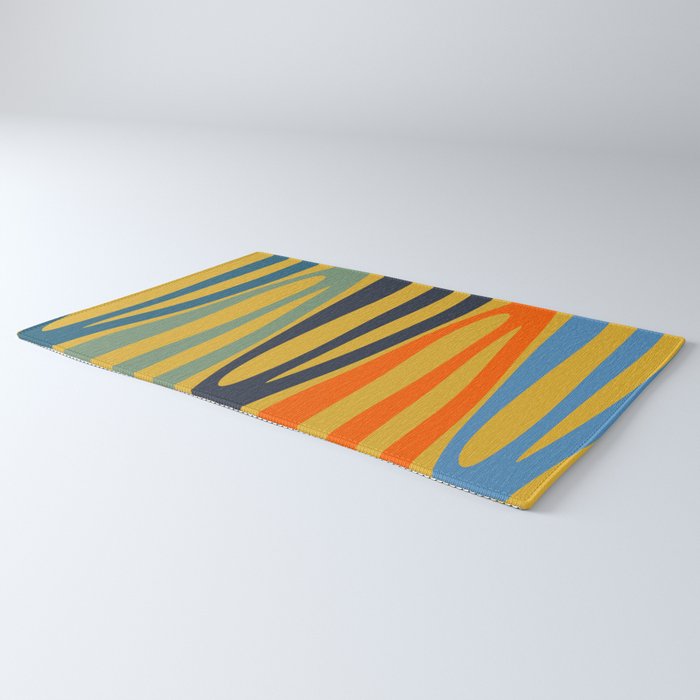 Midcentury Terzo Stripes Abstract Minimalist Pattern Mustard Blue Orange Rug Gallery Image 3