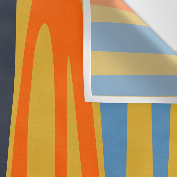 Midcentury Terzo Stripes Abstract Minimalist Pattern Mustard Blue Orange Wall Tapestry Gallery Image 3