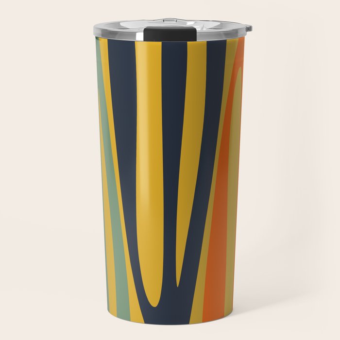 Midcentury Terzo Stripes Abstract Minimalist Pattern Mustard Blue Orange Travel Mug Gallery Image 1