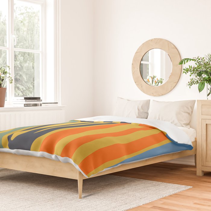 Midcentury Terzo Stripes Abstract Minimalist Pattern Mustard Blue Orange Duvet Cover Gallery Image 2