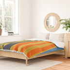 Midcentury Terzo Stripes Abstract Minimalist Pattern Mustard Blue Orange Duvet Cover Gallery Image 2