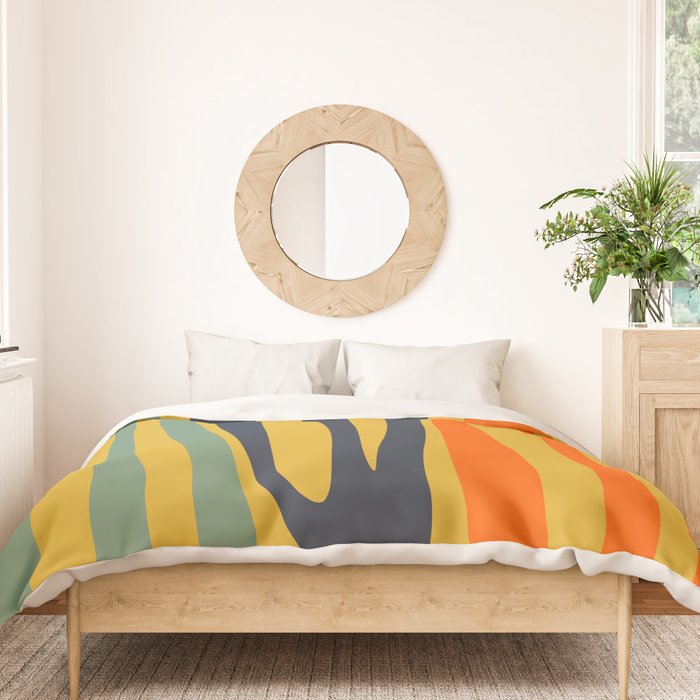 Midcentury Terzo Stripes Abstract Minimalist Pattern Mustard Blue Orange Duvet Cover Gallery Image 3