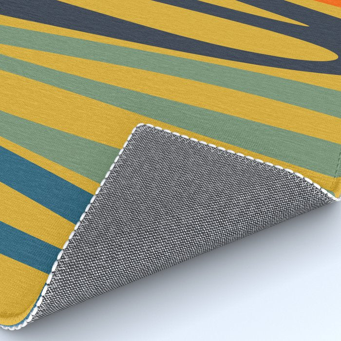Midcentury Terzo Stripes Abstract Minimalist Pattern Mustard Blue Orange Rug Gallery Image 4