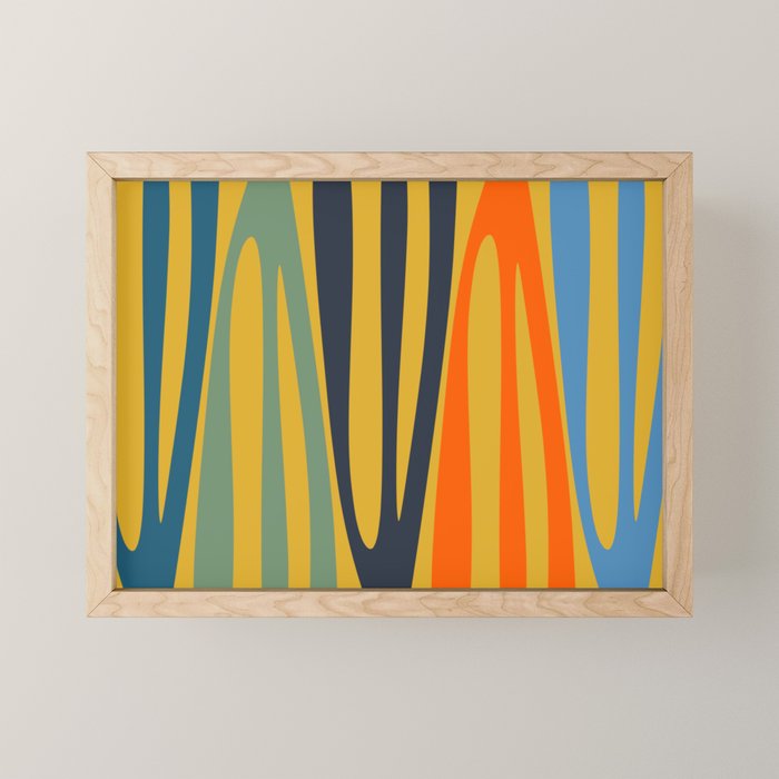 Midcentury Terzo Stripes Abstract Minimalist Pattern Mustard Blue Orange Mini Art Print Gallery Image 1