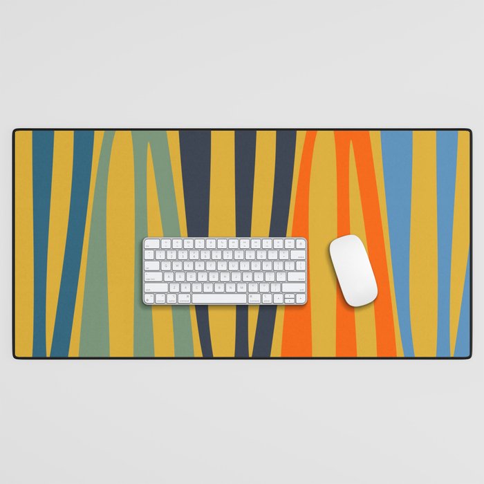 Midcentury Terzo Stripes Abstract Minimalist Pattern Mustard Blue Orange Desk Mat Gallery Image 1