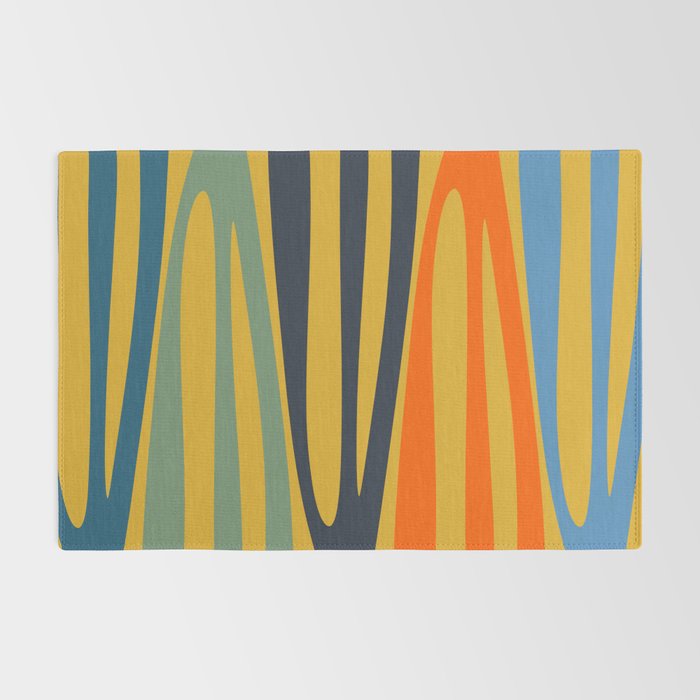 Midcentury Terzo Stripes Abstract Minimalist Pattern Mustard Blue Orange Rug Gallery Image 2